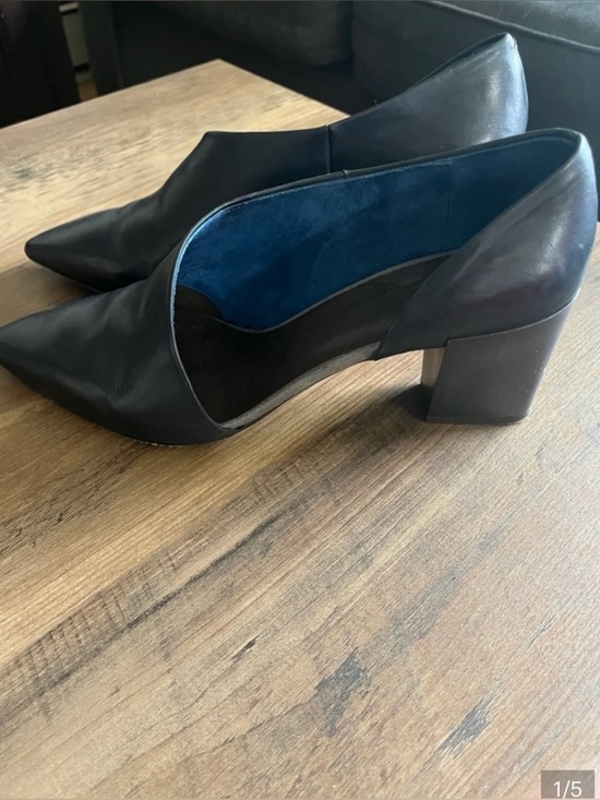 COCLICO Shoes - COCLICO Navy Pointed Leather Block Heel Shoes